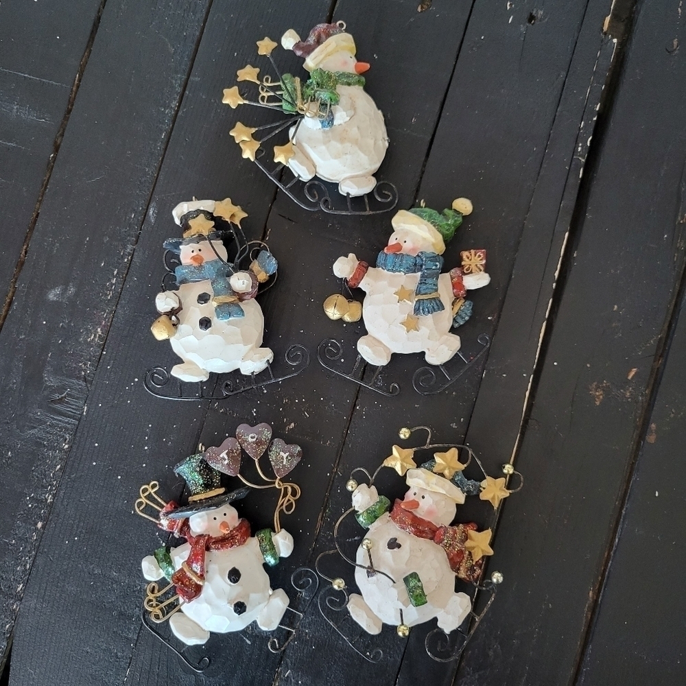Whimsical Ornament Carved Skating Snowmen Ornaments Snowman Set of 5 Winter